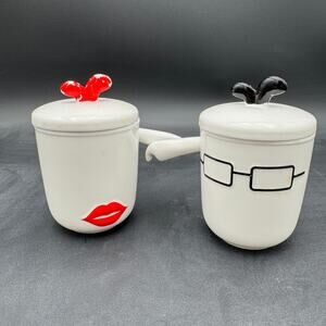 Vintage Zakka Creative Ceramic Couple Coffee Covered Milk Mug Set